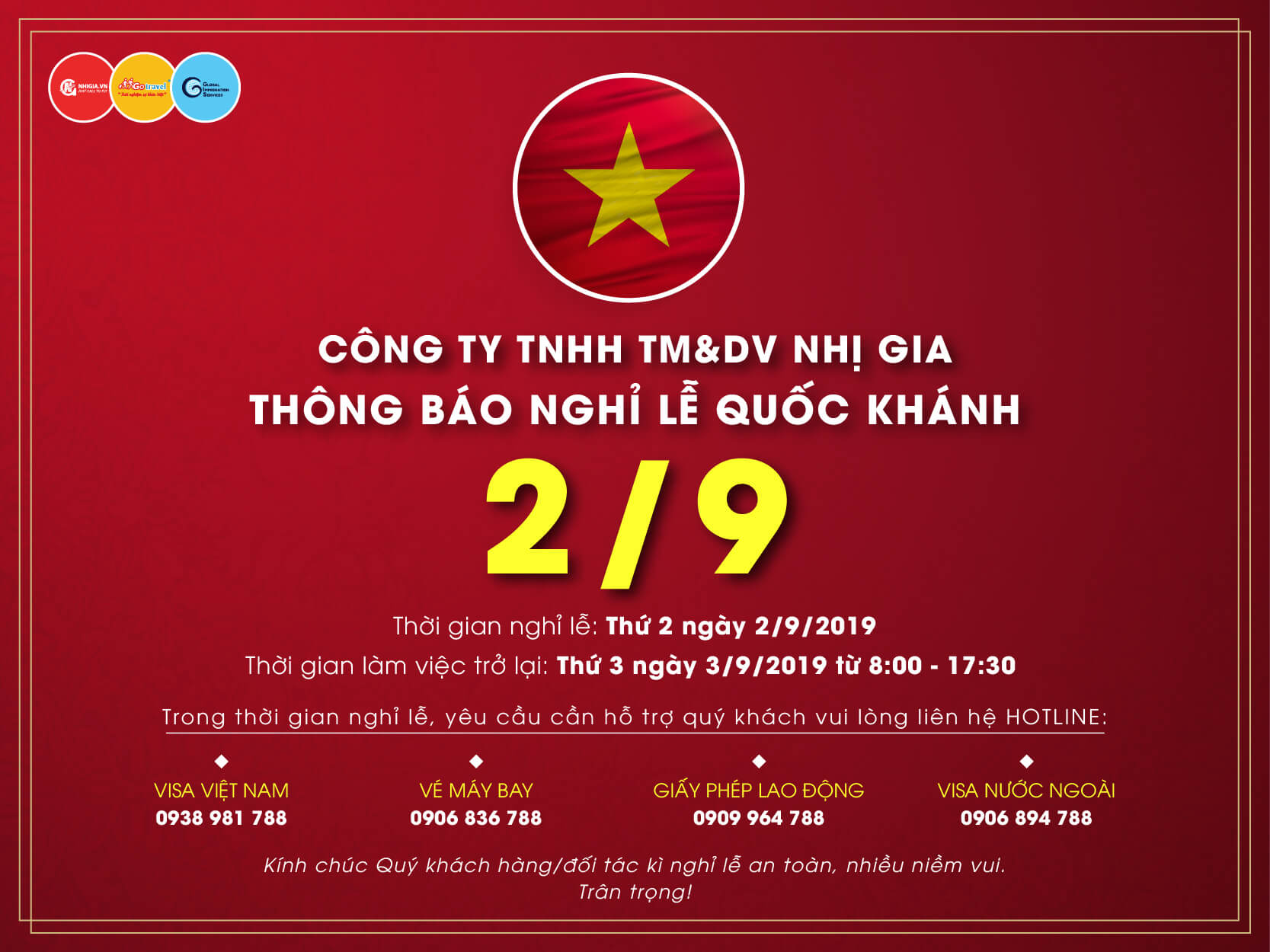 THÔNG BÁO NGHỈ LỄ 2/9