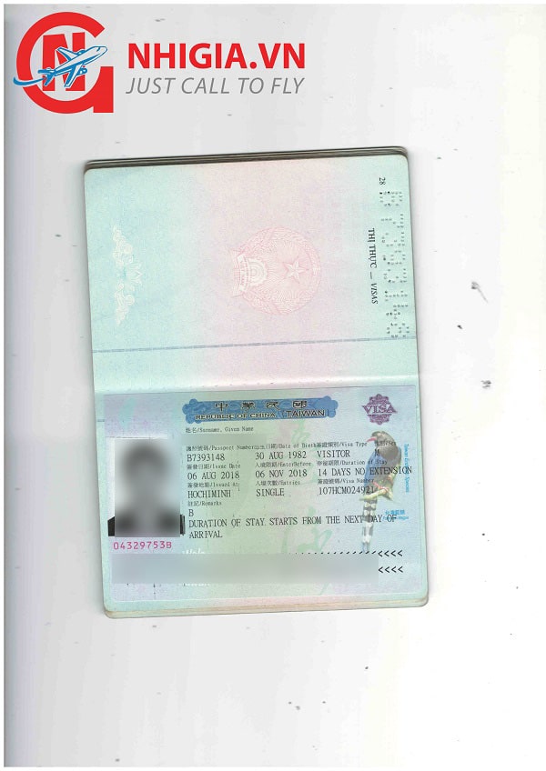 visa Đ&agrave;i Loan