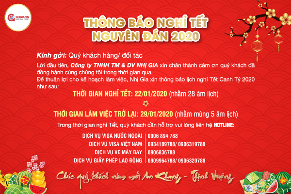Thông báo lịch nghỉ Tết Nguyên Đán 2020