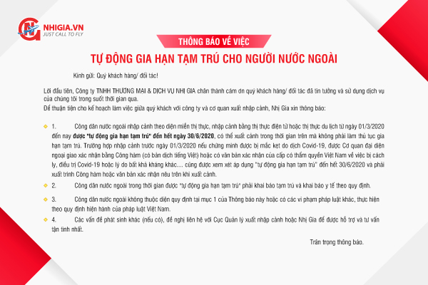 Thông báo về việc "Tự động gia hạn tạm trú" cho người nước ngoài