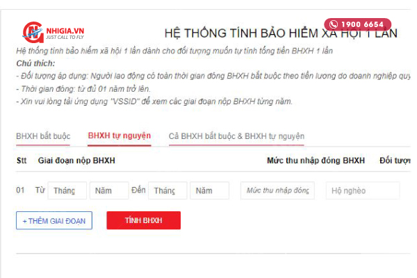 Bấm chọn giao diện BHXH tự nguyện