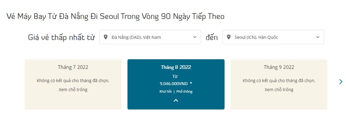 Giá vé máy bay từ Đà Nẵng đi Hàn Quốc