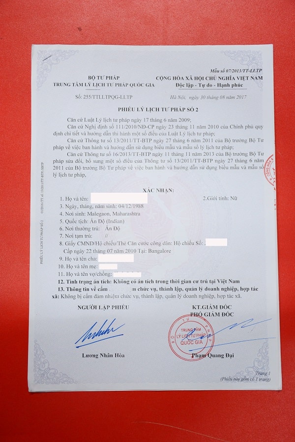 Phiếu l&yacute; lịch tư ph&aacute;p số 2