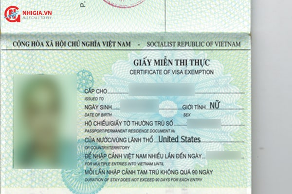 Giấy miễn thị thực Việt Nam (Visa 5 năm)