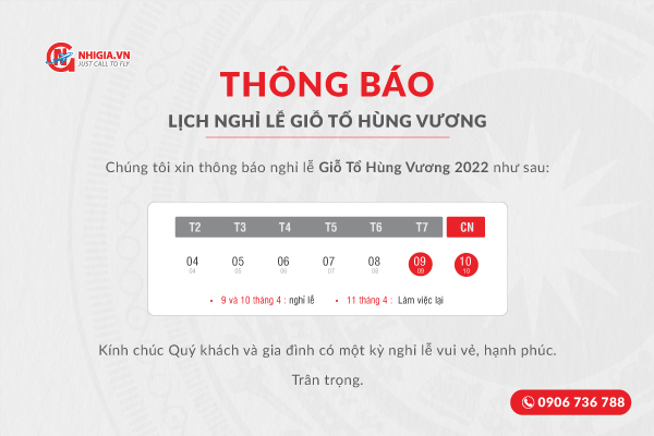 THÔNG BÁO NGHỈ LỄ GIỖ TỔ HÙNG VƯƠNG 2022 