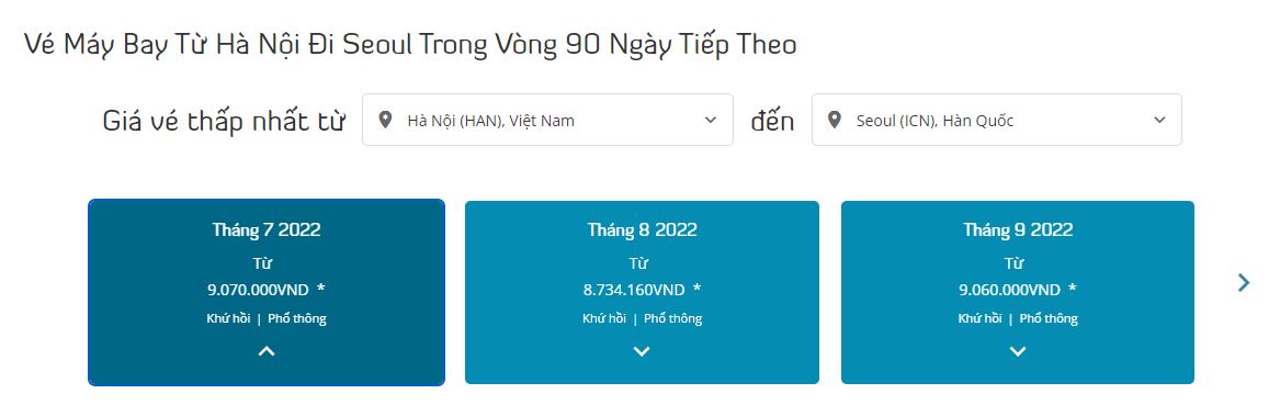 Giá vé máy bay từ Hà Nội đi Hàn Quốc