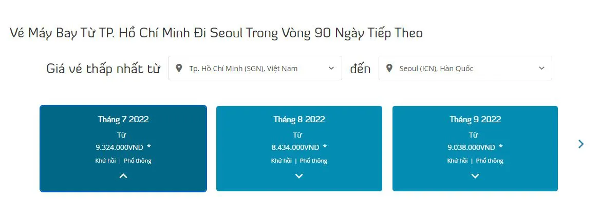 Giá vé máy bay từ TP Hồ Chí Minh đi Hàn Quốc