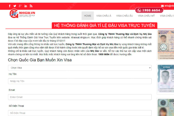 Giao diện hệ thống kiểm tra tỉ lệ đậu visa