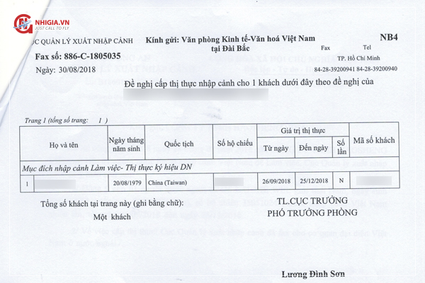 Lệ phí xin công văn nhập cảnh