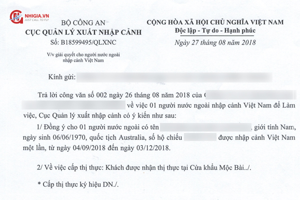 Lệ phí xin công văn nhập cảnh diện làm việc