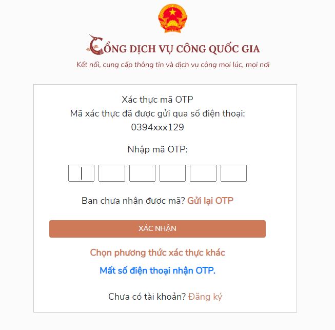 Nhập m&atilde; OTP được gửi về điện thoại