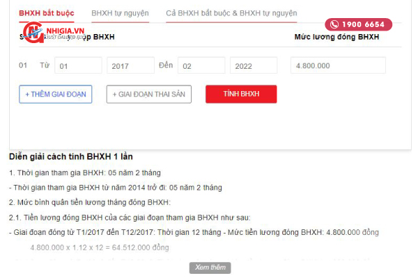 Bấm Xem th&ecirc;m để xem diễn giải c&aacute;ch t&iacute;nh số tiền BHXH 1 lần&nbsp;