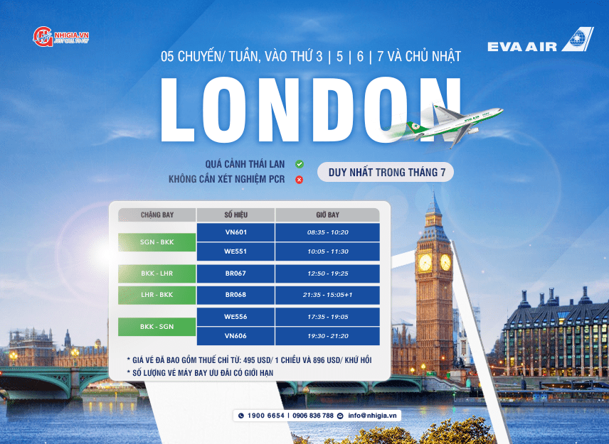Gi&aacute; v&eacute; m&aacute;y bay đi Lu&acirc;n Đ&ocirc;n trong th&aacute;ng 7