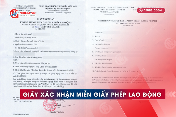 Giấy x&aacute;c nhận miễn giấy ph&eacute;p lao động