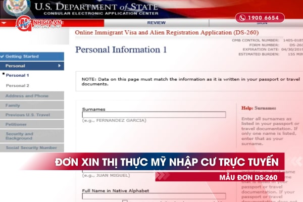 Đơn xin thị thực Mỹ nhập cư trực tuyến - Mẫu đơn DS-260
