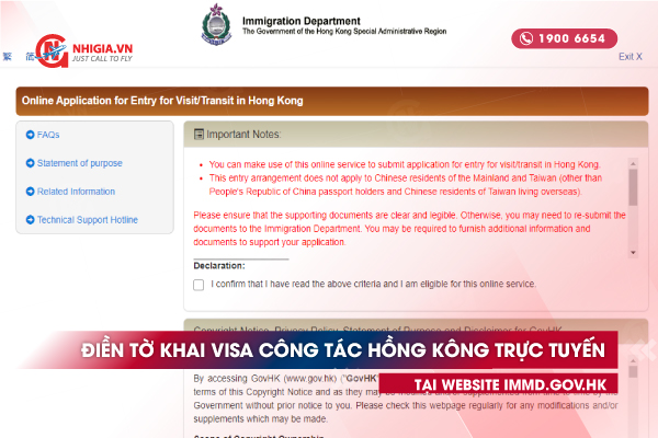 Hoàn tất tờ khai xin visa công tác Hồng Kông trực tuyến