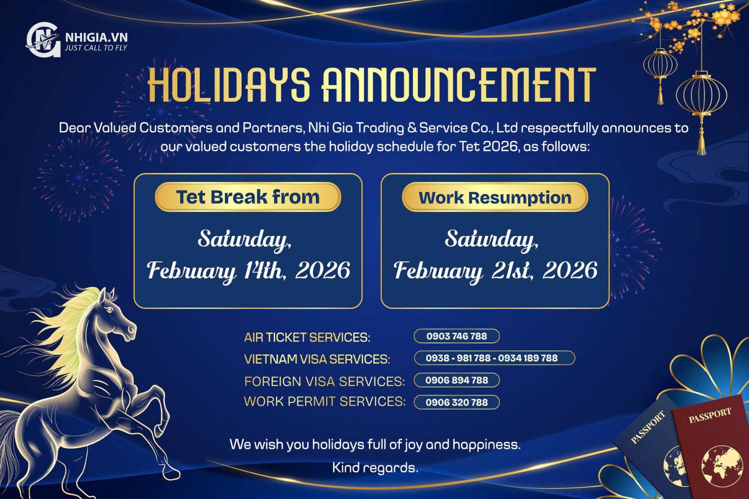 HOLIDAYS ANNOUNCEMENT